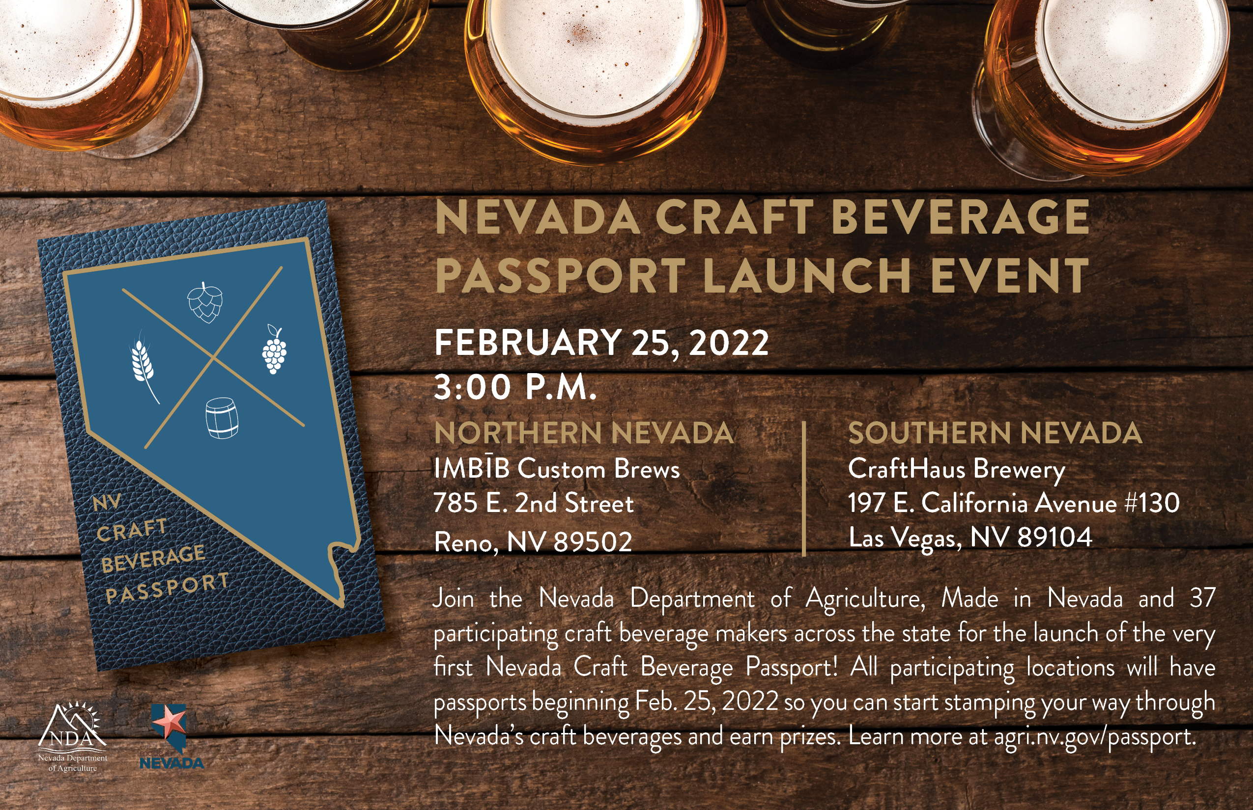 Invitation for the Nevada Craft Beverage Launch Event that took place on Feb. 25. Details included in the release.