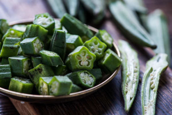 Photo of sliced okra in a bowl.